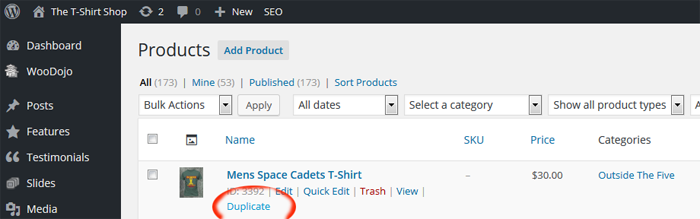 screen shot how to duplicate a product